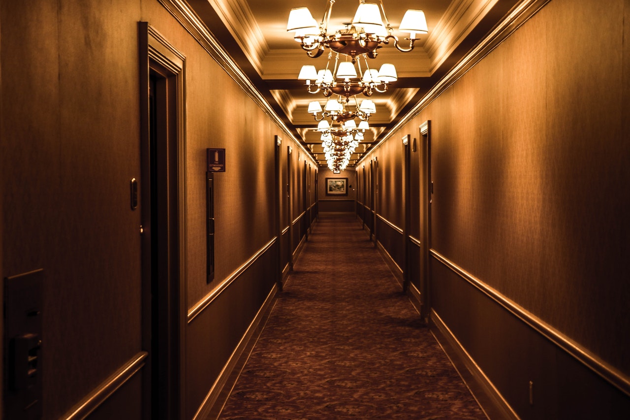 Carpeted Hotel Hallway