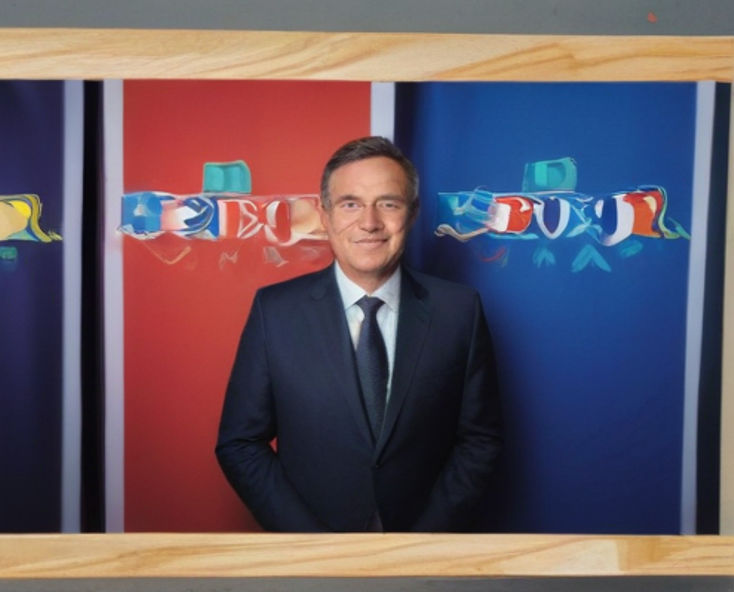 A politician standing confidently in front of a photo booth.